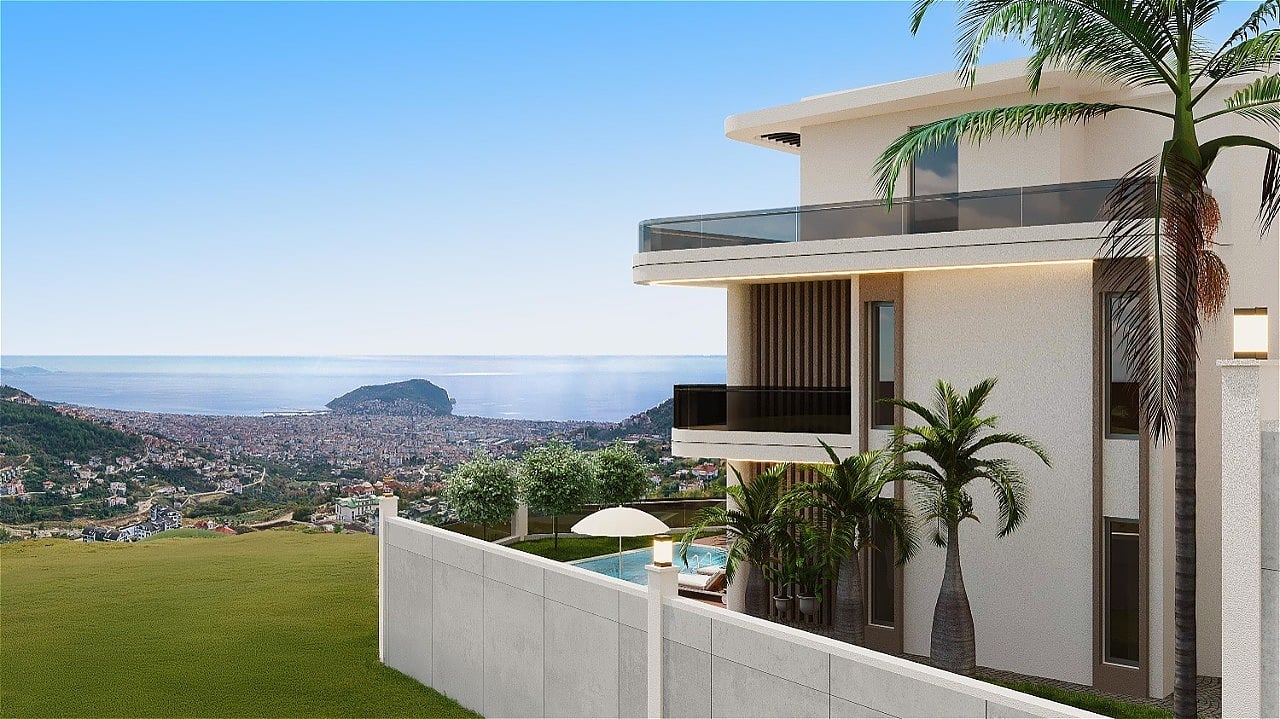 Alanya'da Panoramik Deniz ve Kale Manzaralı Şık Villalar