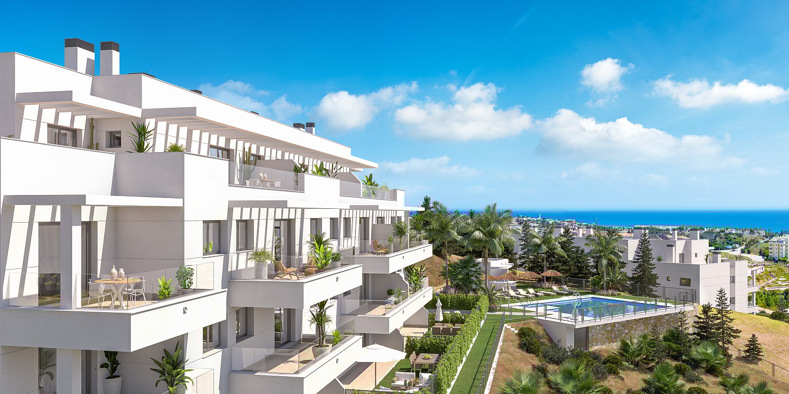 Mijas'ta Havuzlu Site İçinde Deniz Manzaralı Daireler