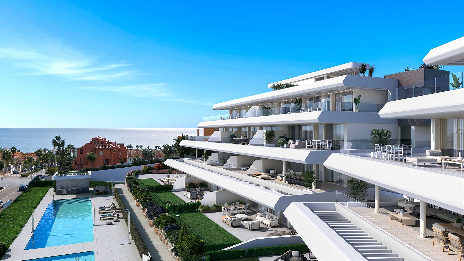 Estepona Malaga'da Plaja Yakın Nefes Kesici Manzaralı Daireler