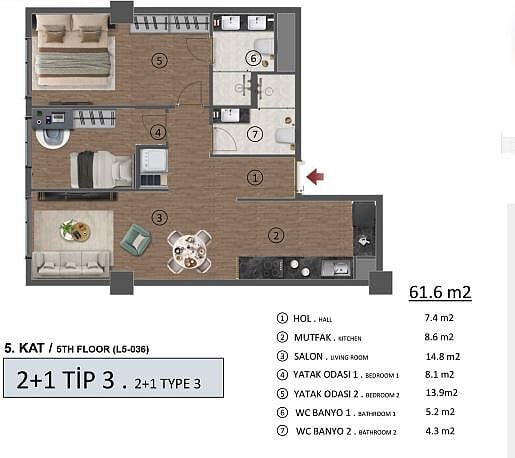 Квартира 4 комнаты 181 м² Мраморноморский регион, Турция