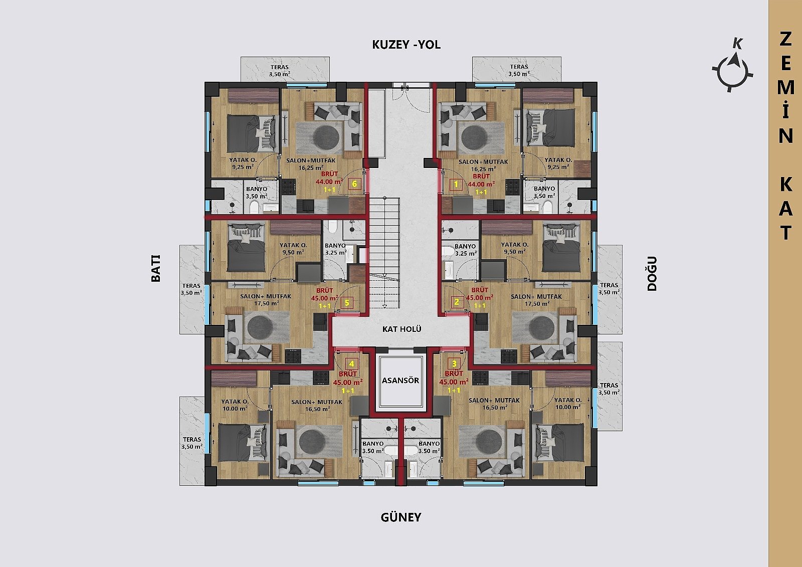 Mieszkanie 2 pokoi 45 m² Muratpasa, Turcja