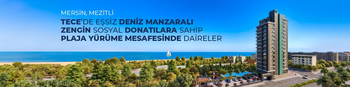 Tece'de Plaja Yürüme Mesafesinde Manzaralı Daireler