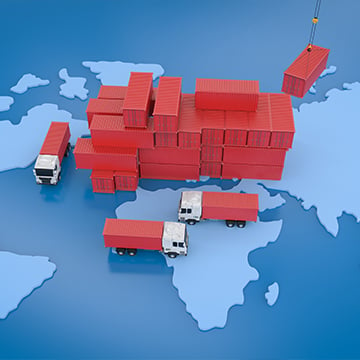 conteneurs et camions rouges sur la carte