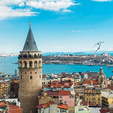Вид на Стамбул, включая Галатскую башню и море