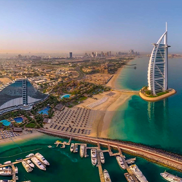dubai view with tower and sea dubai view with tower and sea